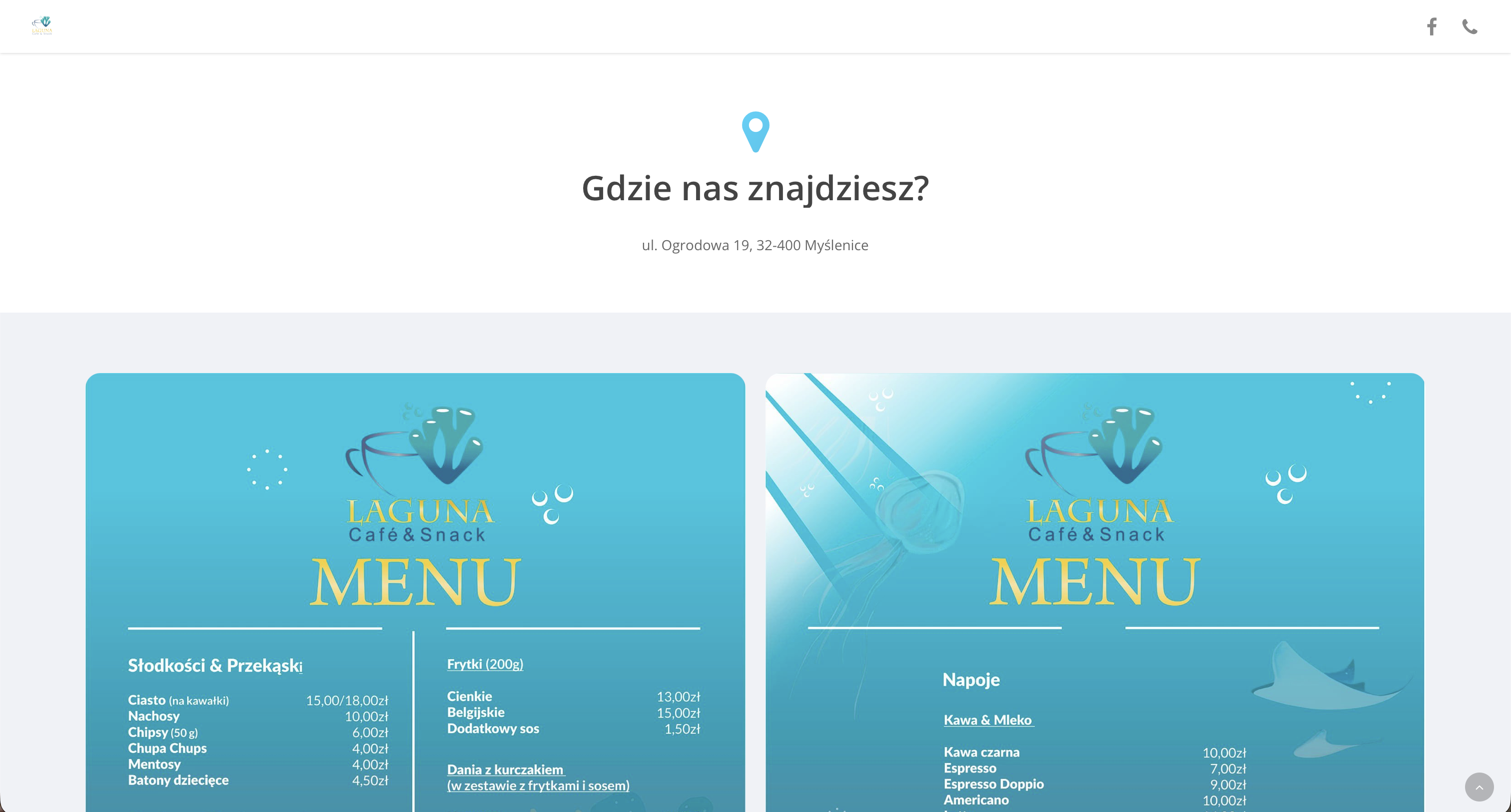 Strona kawiarni Laguna Cafe Snack w Myślenicach